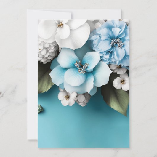 青花緑葉金ゴールドグリッター誕生日 招待状 (裏面)