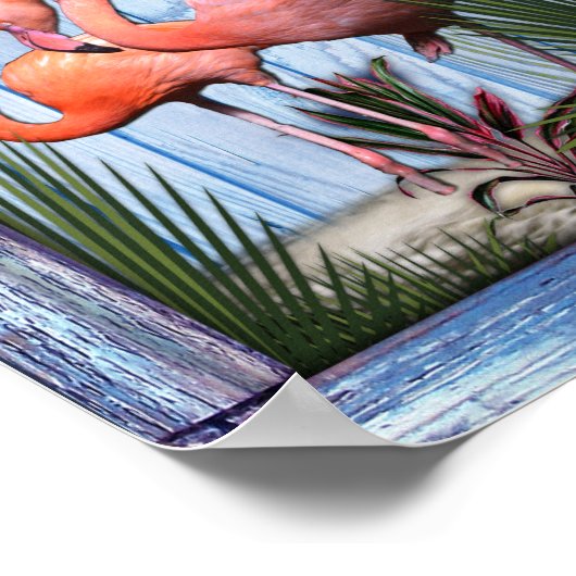 青芸術品を気取った木のテクスチャ上のピンクの花 ポスター (角)