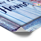 青芸術品を気取った木のテクスチャ上のピンクの花 ポスター (角)