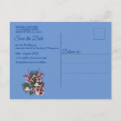 青芸術品を気取った木のテクスチャ上のピンクの花 案内ポストカード (裏面)