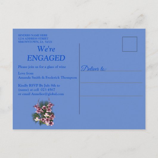 青芸術品を気取った木テクスチャ婚約のピンクの花 インビテーションポストカード (裏面)