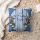 青芸術品を気取った木 – 布地のテクスチャ上のピンクの花 クッション (ブランケット)