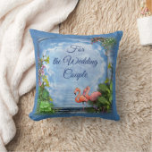 青芸術品を気取った木 – 布地のテクスチャ上のピンクの花 クッション (ブランケット)