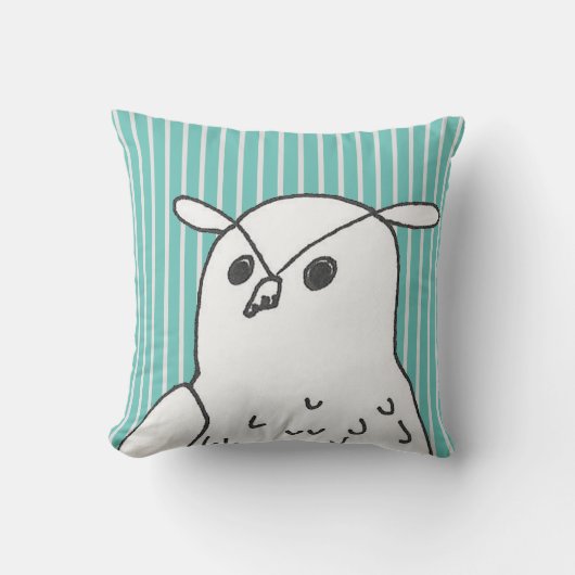 青芸術的いストライプフクロウ クッション (正面)
