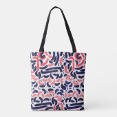 青芸術的とオレンジのアクリル曲線パターン トートバッグ (裏面)