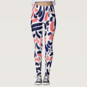 青芸術的とオレンジのアクリル曲線パターン レギンス (正面)