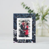 青芸術的のクリスマスモダン写真ホリデー ポストカード (スタンド正面)