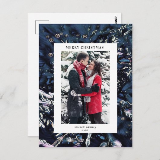 青芸術的のクリスマスモダン写真ホリデー ポストカード (正面/裏面)