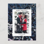 青芸術的のクリスマスモダン写真ホリデー ポストカード (正面)