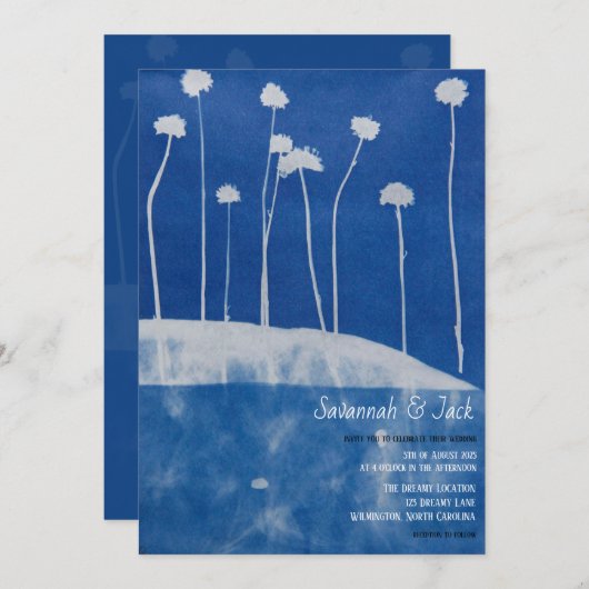 青芸術的ユニーク結婚式招待状 招待状 (正面/裏面)