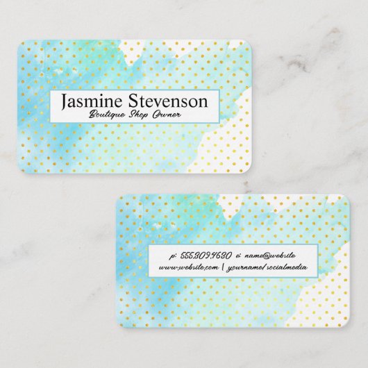青芸術的緑の水色 | 水玉模様パターン 名刺 (正面/裏面)