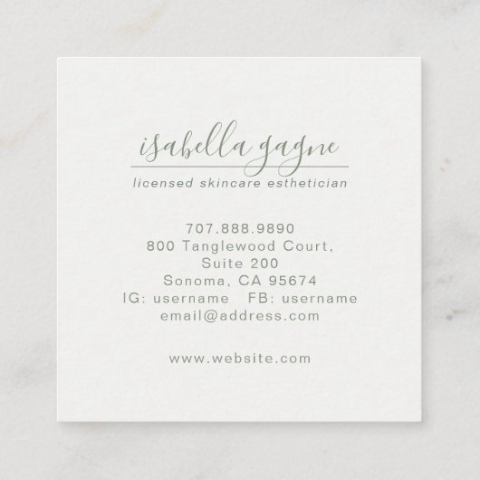 青芸術的緑抽象芸術水色スキンケア スクエア名刺 (裏面)