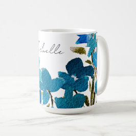 青芸術的野草水彩モノグラム コーヒーマグカップ