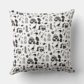 青茶の模様（白黒） クッション (裏面)