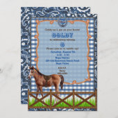 青茶色と茶色の西部風の馬の招待状 招待状 (正面/裏面)