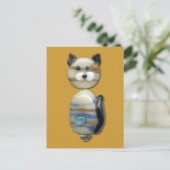 青茶色のガラスのビーズ猫 ポストカード (スタンド正面)