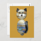 青茶色のガラスのビーズ猫 ポストカード (正面/裏面)