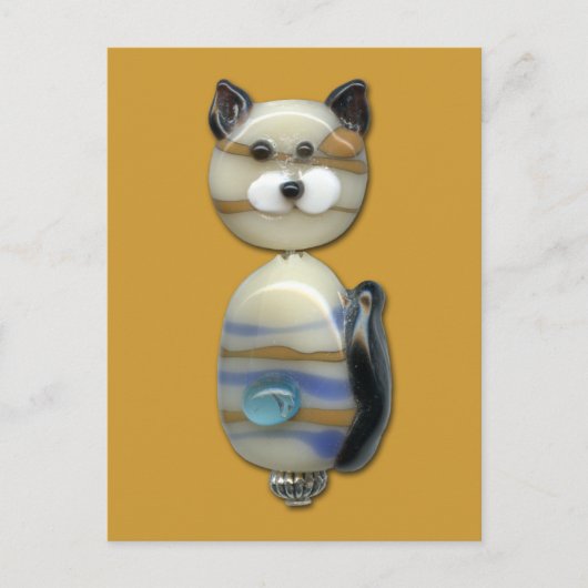 青茶色のガラスのビーズ猫 ポストカード (正面)