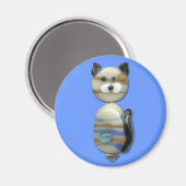 青茶色のガラスのビーズ猫 マグネット (正面/裏面)