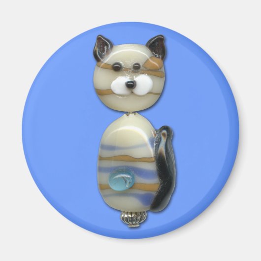 青茶色のガラスのビーズ猫 マグネット (正面)