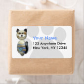 青茶色のガラスのビーズ猫 ラベル (インサイチュ)