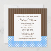 青茶色のコウノトリの点のボーイベビーシャワー 招待状 (裏面)