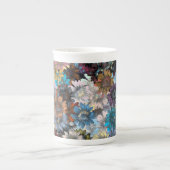 青茶色のフローラ ボーンチャイナマグカップ (正面)