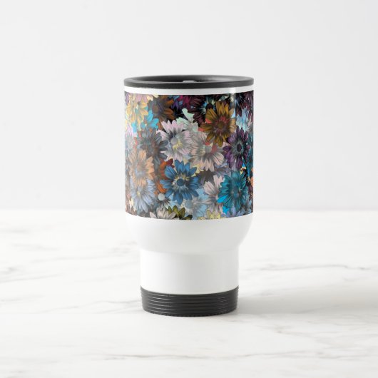 青茶色の花模様 トラベルマグ (中央)