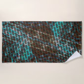 青茶色の錆、傷、小さなレンガまたは格子 ビーチタオル (正面)