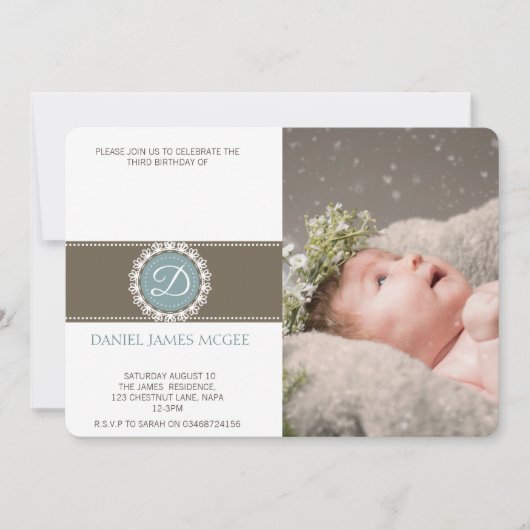 青茶色エレガントの誕生日パーティー 招待状 (正面)