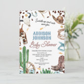 青茶色男子西部ロデオベイビーシャワー 招待状 (スタンド正面)