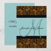 青茶色 ダマスク モノグラム 結婚式招待状 招待状 (正面/裏面)