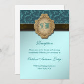青茶金レースの結婚式の披露宴 招待状 (正面/裏面)