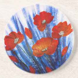 青草の中の赤いケシ コースター