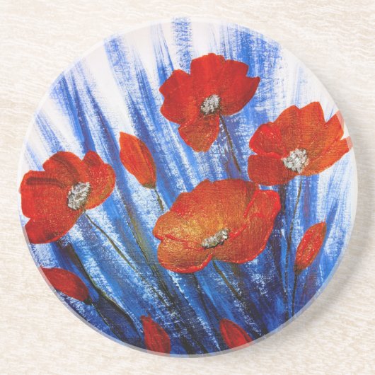 青草の中の赤いケシ コースター (正面)