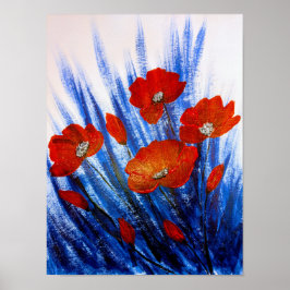 青草の中の赤いケシ ポスター