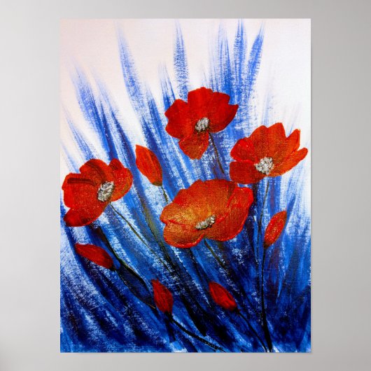 青草の中の赤いケシ ポスター (正面)