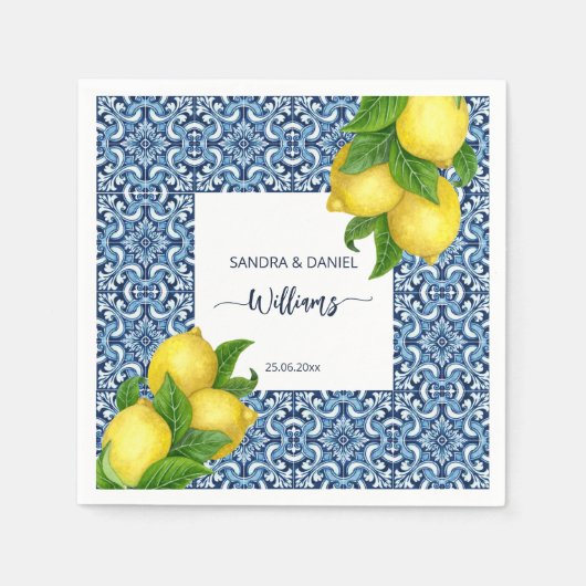 青華美いアマイタリアンルフィの瓦とレモン スタンダードカクテルナプキン (正面)