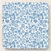 青華美と白のフローラつる植物パターン コースター (正面)