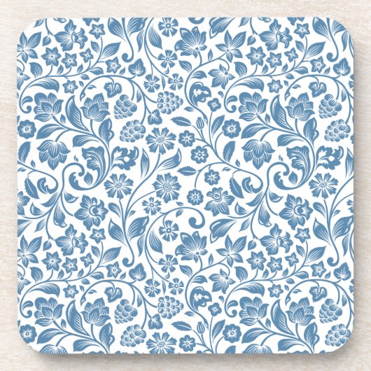 青華美と白のフローラつる植物パターン コースター (正面)