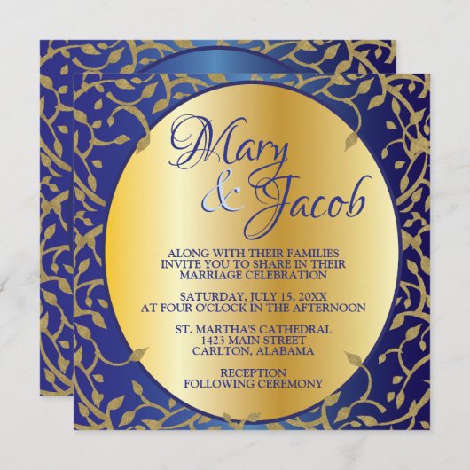 青華美王室のと金ゴールドの結婚式招待状 招待状 (正面/裏面)