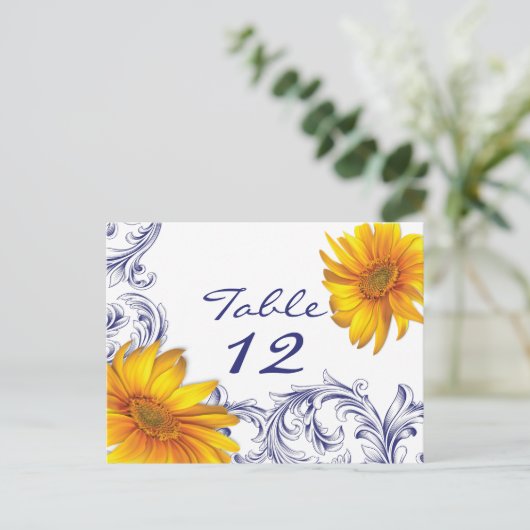 青華美王室のと黄色のひまわりテーブルカード ポストカード (スタンド正面)