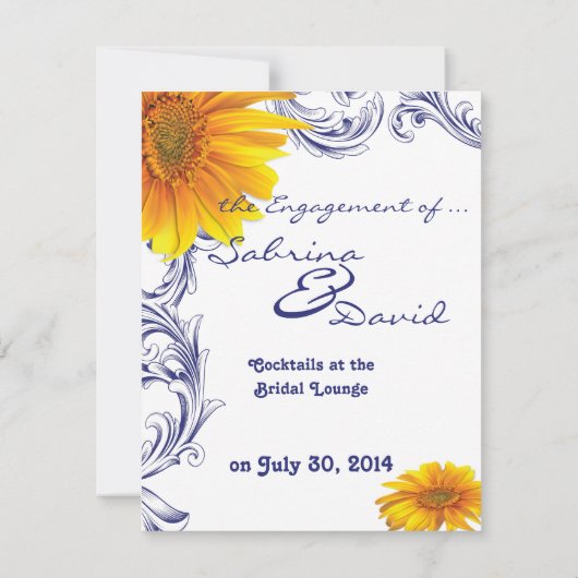 青華美王室のと黄色のひまわり婚約 案内状 (裏面)