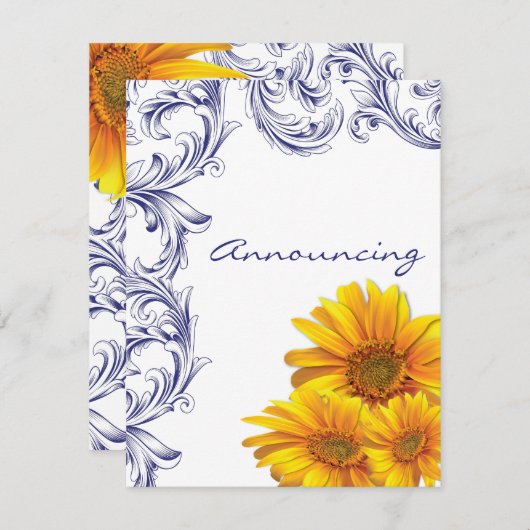 青華美王室のと黄色のひまわり婚約 案内状 (正面/裏面)