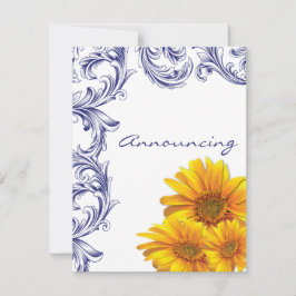 青華美王室のと黄色のひまわり婚約 案内状