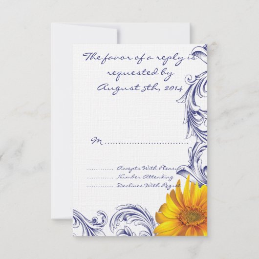 青華美王室のと黄色のヒマワリRSVP 出欠カード (裏面)