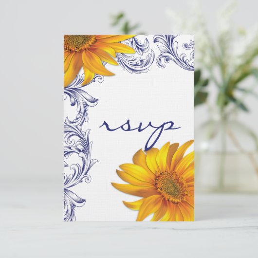 青華美王室のと黄色のヒマワリRSVP 出欠カード (スタンド正面)