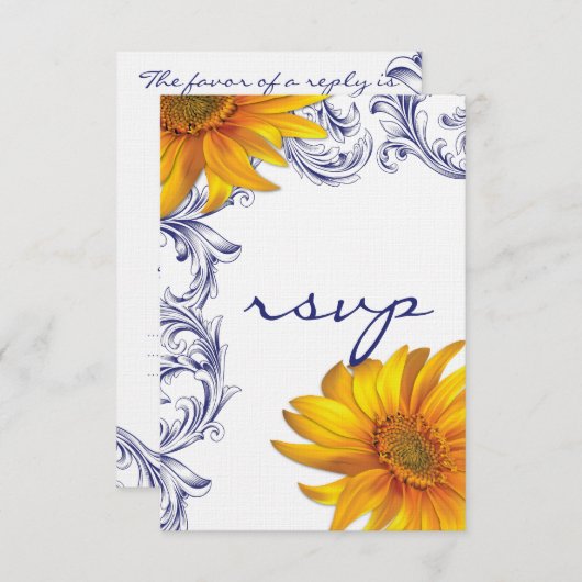青華美王室のと黄色のヒマワリRSVP 出欠カード (正面/裏面)