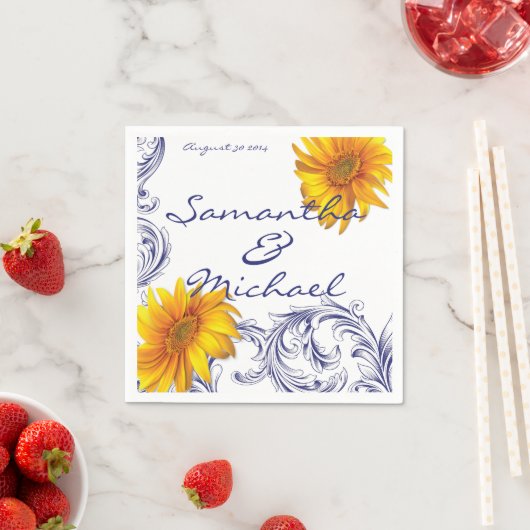 青華美王室の色の黄色のひまわり スタンダードカクテルナプキン (インサイチュ)