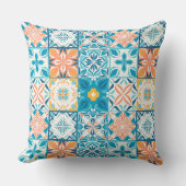 青華美色とオレンジ色のタイル クッション (正面)